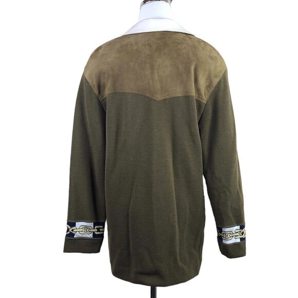 Torras Spain Vintage 80s Jacket Green Suede Gold Navy Knit Chain Link - Picture 14 of 14